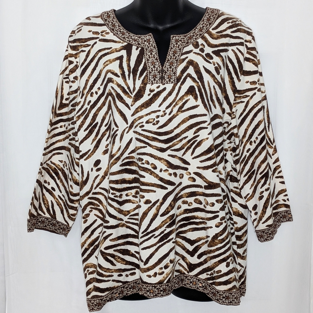 Alfred Dunner Zebra Print Tunic in Brown and White
